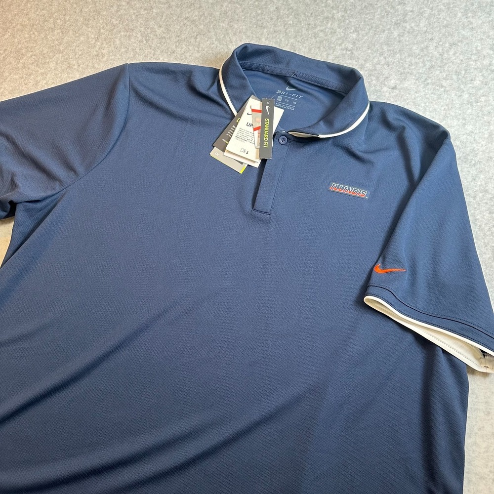 Nike Illinois Fighting Illini Polo Mens XXL Navy Dri-FIT Golf Shirt DA3283-419